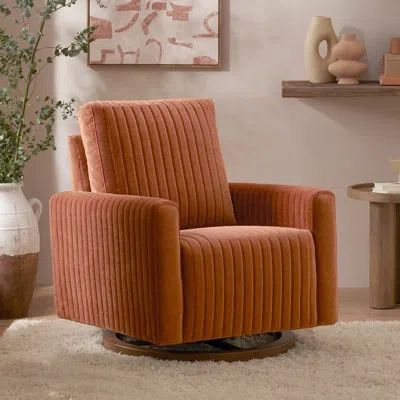 Babyletto Poe Channeled Swivel Glider In Rust Velvet