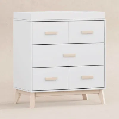Babyletto Scoot 3 Drawer Changing Table In White,washed Natural