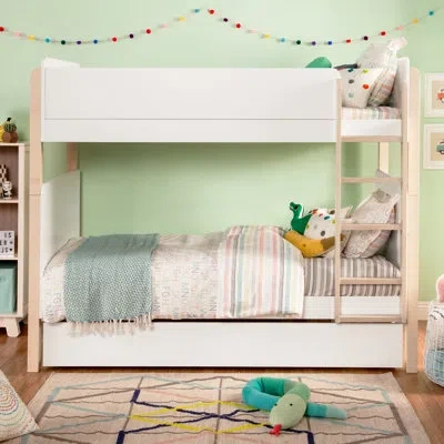 Babyletto Tiptoe Twin Bunk Bed In White,light Brown