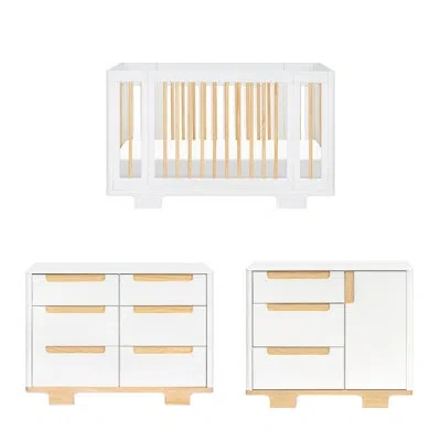 Babyletto Yuzu Crib, 3 Drawer And 6 Drawer Dresser Set In White,natural