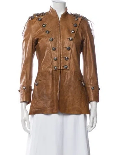 Pre-owned Babylon Lamb Leather Biker Jacket In Brown
