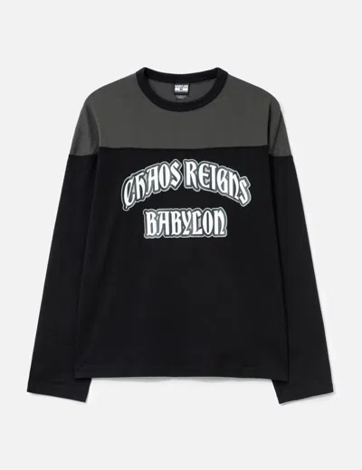 Babylon Long Sleeve Football Tee In Black