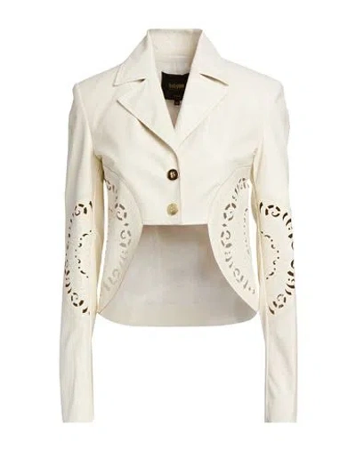 Babylon Woman Blazer White Size 8 Polyurethane, Viscose In Neutral