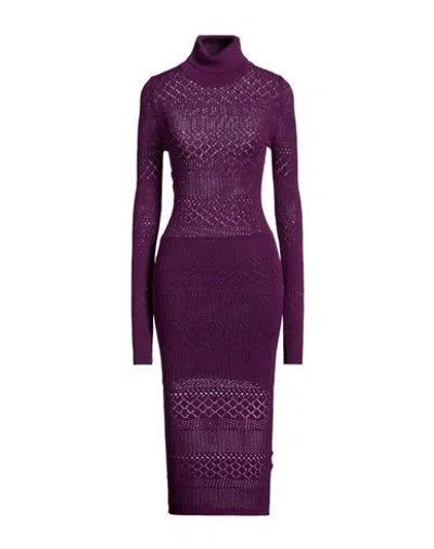 Babylon Woman Midi Dress Purple Size 2 Viscose, Polyester In Animal Print
