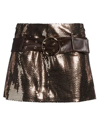 Babylon Woman Mini Skirt Bronze Size 8 Polyester, Polyamide, Metallic Fiber, Elastane In Brown