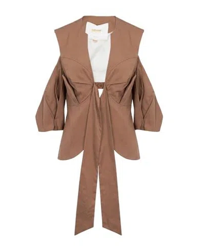 Babylon Woman Top Beige Size 6 Cotton, Elastane In Brown
