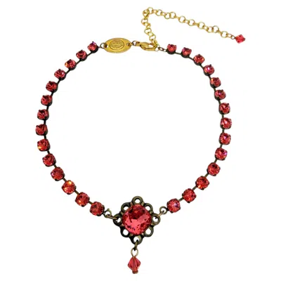 Pre-owned Babylone Paris Babylon Paris Signed Vintage Bronze Gold Tone Pink Rhinestone Designer Necklace