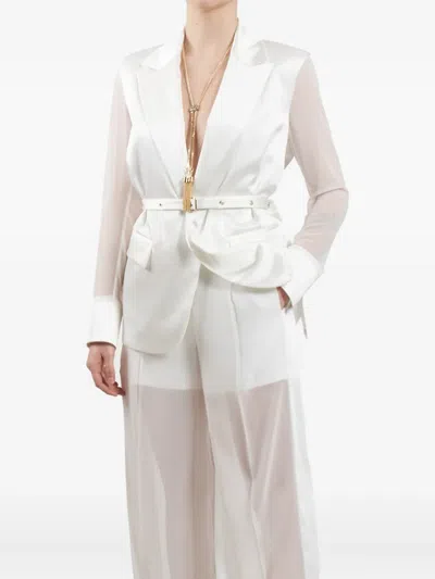 Babylone Paris Belted Sheer-sleeves Blazer