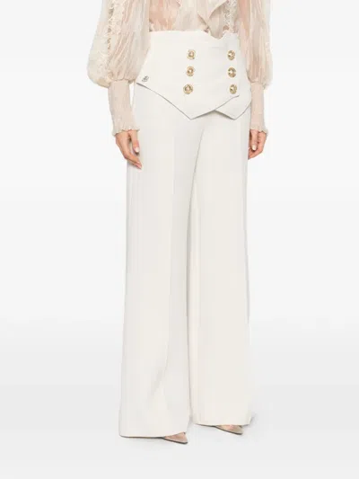 Babylone Paris Double-breasted Wide-leg Trousers In White