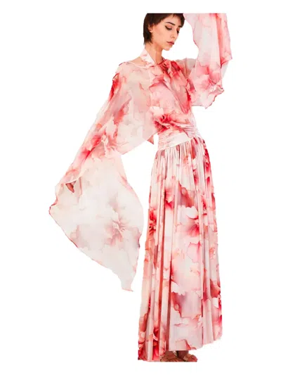 Babylone Paris Floral-print Poncho In Orange