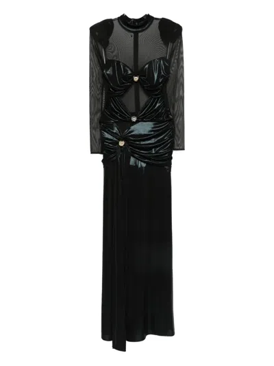 Babylone Paris Mesh-panelled Maxi Dress In Black