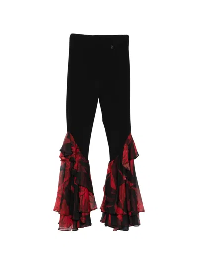 Babylone Paris Ruffled Flared Trousers In Black