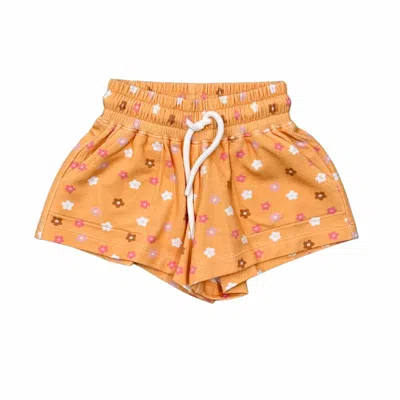 Babysprouts Kids' Girl's Terry Sweat Shorts In Desert Mist Blooms In Orange