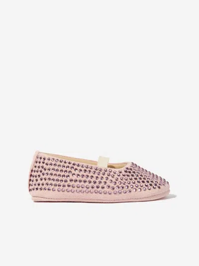 Babywalker Kids'  Baby Girls Leather Diamonds Allover Ballerinas In Pink