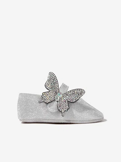 Babywalker Kids'  Baby Girls Strass Butterfly Shiny Ballerinas In Silver