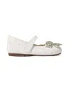 Babywalker Girls Suede Swarovski Bow Ballerinas In White