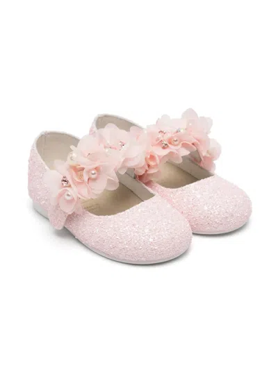 Babywalker Kids' Floral-appliqué Ballet Flats In Pink