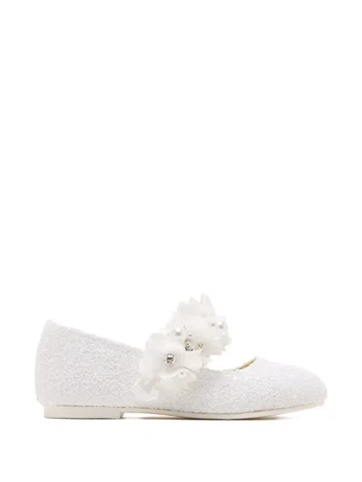 Babywalker Kids' Floral-embellished Ballet Flats In White