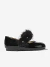 Babywalker Girls Patent Leather Faux Fur Trim Ballerinas In Black