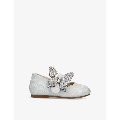 Babywalker Girls Silver Kids' Butterfly-embellished Crystal Woven Pumps