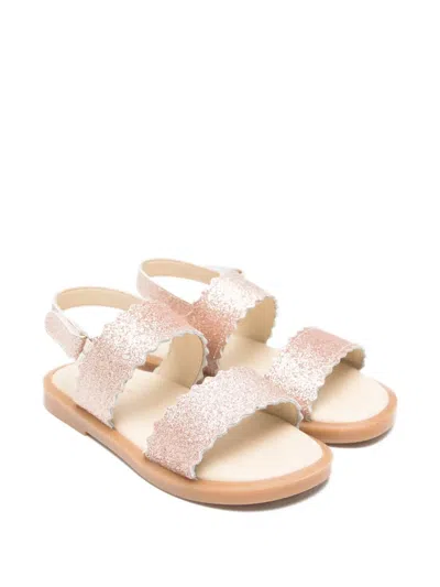 Babywalker Kids' Glitter Scalloped Leather Sandal In Animal Print