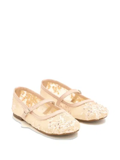 Babywalker Kids' Lace Embellished Ballerinas In Neutral