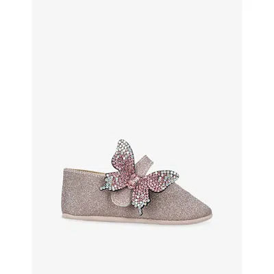 Babywalker Kids' Pale Pink Baby Crystal-butterfly Embellished Woven Pumps Eur 18 / 2 Uk In Gray