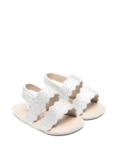 Babywalker Babies' Scalloped-trim Strap Sandals In Silver