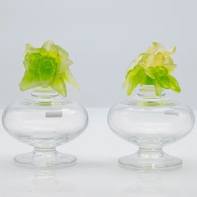 Pre-owned Baccarat 1 Of The 2  Art Glass Green Flower Bottles, France