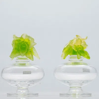 Pre-owned Baccarat 1 Of The 2  Art Glass Green Flower Bottles, France