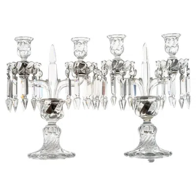 Pre-owned Baccarat 1 Of The 2 Beautiful  Clear Crystal Candelabras For 2 Candles, France In Gray