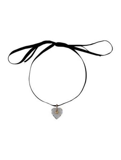 Pre-owned Baccarat 18k Crystal A La Folie Heart Pendant Necklace, 36.5" In Black