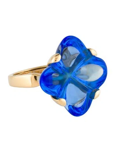 Pre-owned Baccarat 18k Crystal Clover Cocktail Ring In Blue