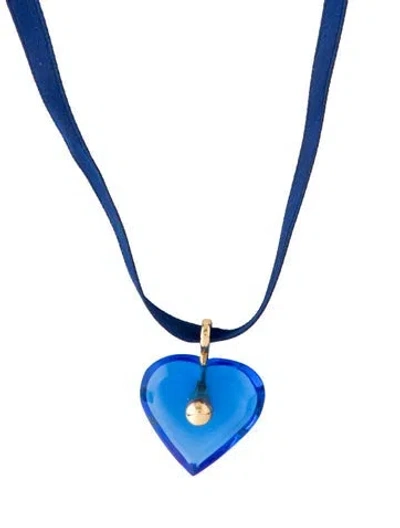 Pre-owned Baccarat 18k Crystal Heart Pendant Necklace, 39" In Multicolor