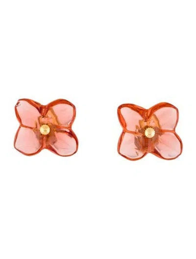 Pre-owned Baccarat 18k Crystal Hortensia Clip-on Earrings In Orange