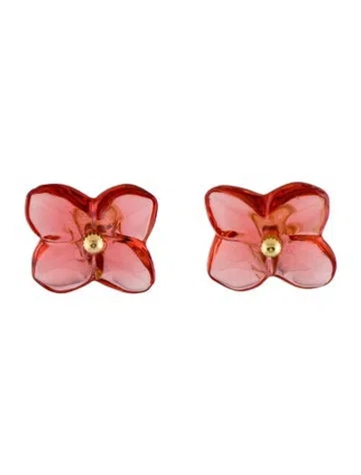 Pre-owned Baccarat 18k Crystal Hortensia Clip-on Earrings In Red