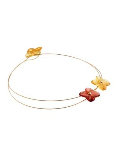 Pre-owned Baccarat 18k Crystal Hortensia Collar Necklace, 16" In Red/yellow