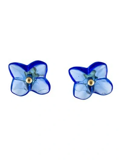 Pre-owned Baccarat 18k Crystal Hortensia Floral Clip-on Earrings In Blue