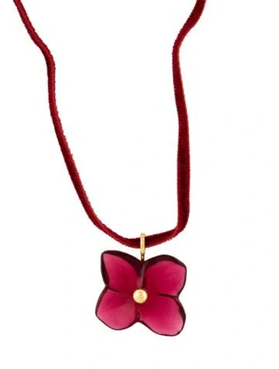 Pre-owned Baccarat 18k Crystal Hortensia Flower Pendant Necklace, 27" In Red