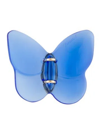 Pre-owned Baccarat 18k Crystal Lucky Butterfly Brooch In Blue