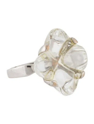 Pre-owned Baccarat 18k Flower Crystal Cocktail Ring In Multi