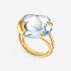Baccarat 18k Gold Plated On Sterling Silver, Clear Crystal Flower Statement Ring 2803451 In Silver