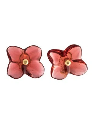 Pre-owned Baccarat 18k Hortensia Clip-on Earrings In Red