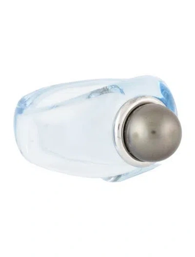 Pre-owned Baccarat 18k Pearl Crystal & Samoa Ring In Blue