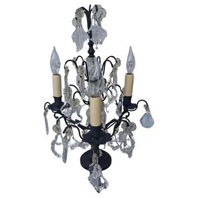 Pre-owned Baccarat 1940's French Regency Black Patinated Bronze/ Cut Crystal Table Lamp By