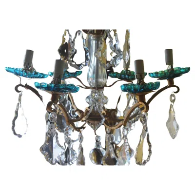Pre-owned Baccarat 1950s French Louis Xv Style  Chandelier W/ Turquoise Crystal Chandelier In Transparent
