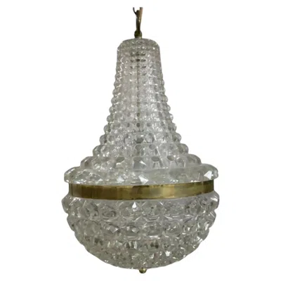 Pre-owned Baccarat 1950s French Mid Century Modern Art Glass/ Crystal Chandelier  "diamond" In Transparent