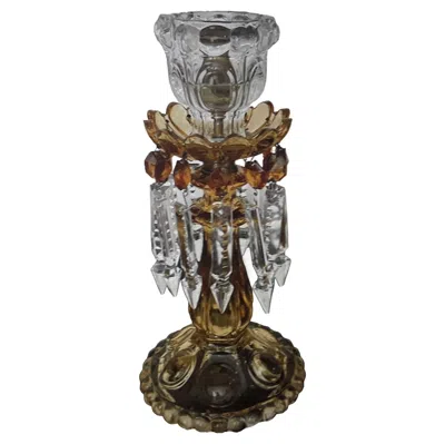 Pre-owned Baccarat 1950s Mid Century Amber Crystal  France Candle Holder/ Candle Lamp In Brown