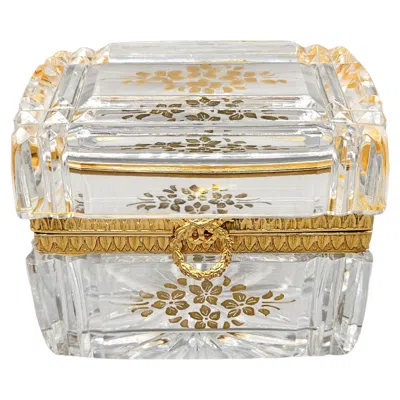 Pre-owned Baccarat 19th C  Crystal Hand Painted Jewelry Box/casket, Ormolu Mounts, France In Gold