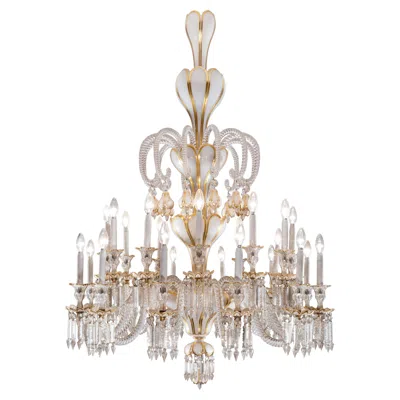 Pre-owned Baccarat 19th Century  White Opaline And Crystal Chandelier, 24-light, Signed